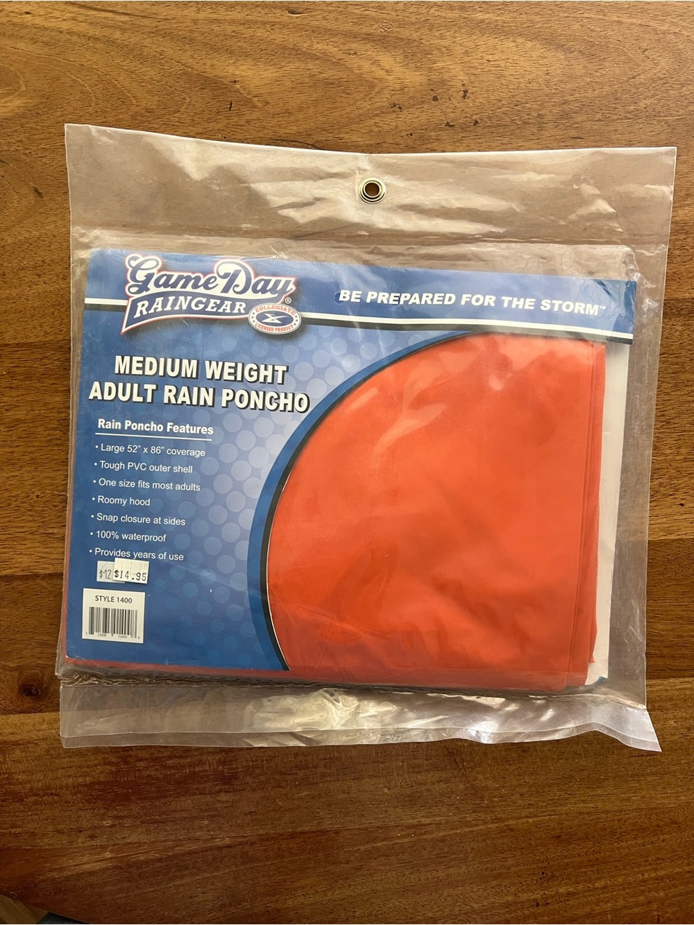 Game Day Raingear Medium Weight Adult Rain Poncho - Orange new in package